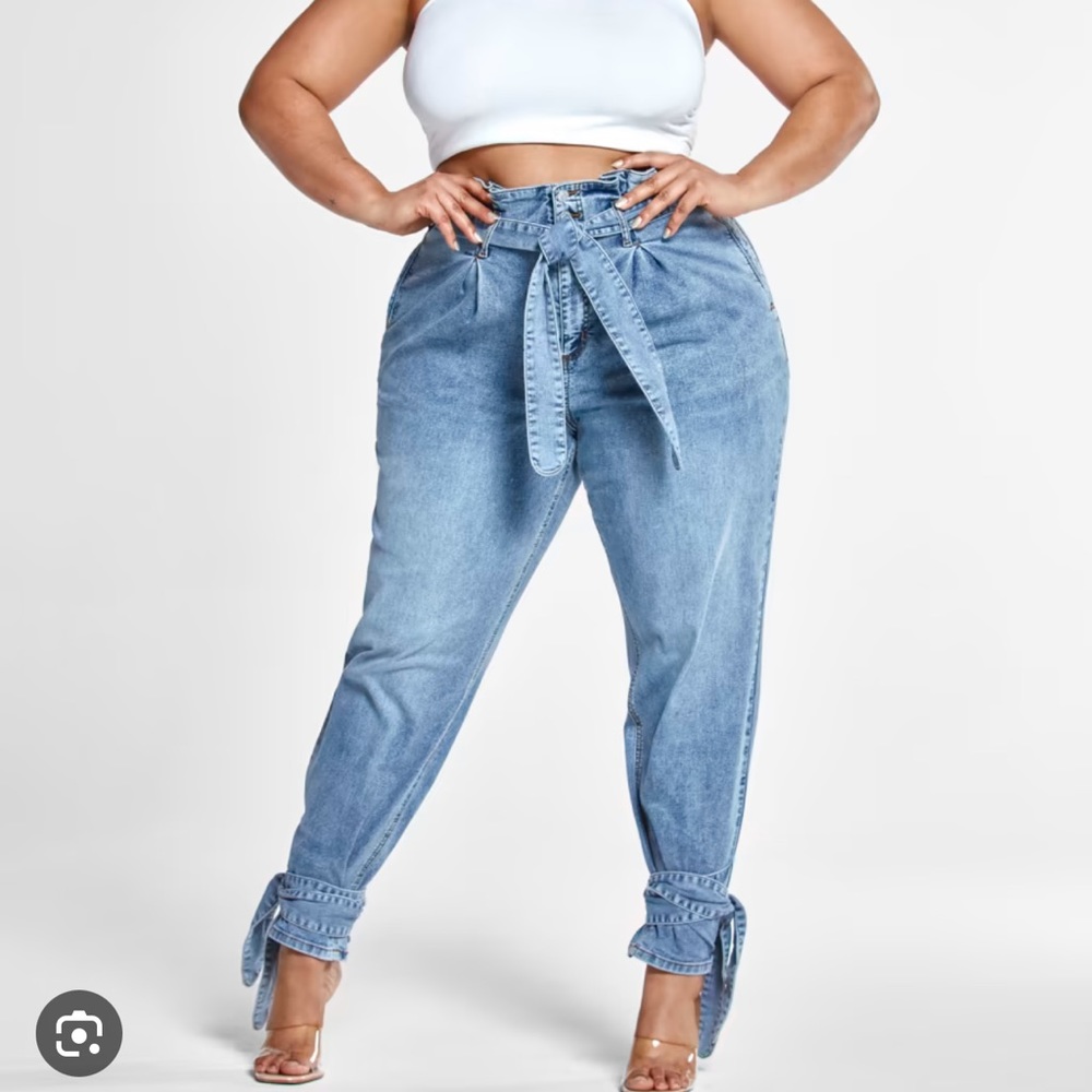 High Rise Paperbag Waist Jeans With Ankle Ties
